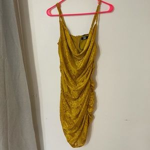 Ruched Velvet Cowl Neck Dress